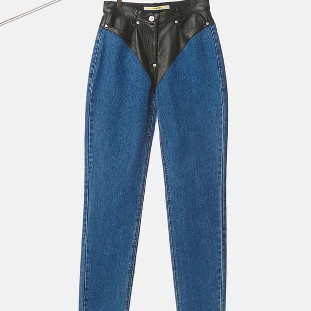 푸쉬버튼 pushbutton 블루 레더 팬티라인 데님팬츠
