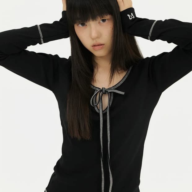 미레코 STITCH RIBBON T BLACK