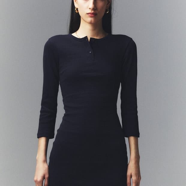 글로니 원피스 3/4 BUTTON FLY MINI DRESS(NAVY)
