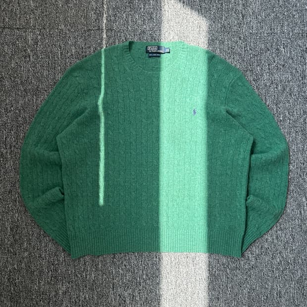 폴로 랄프로렌 램스울 그린 케이블 니트