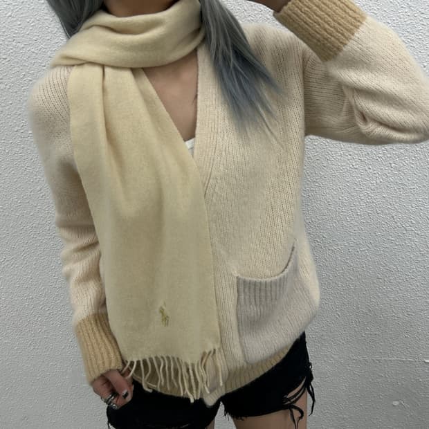 폴로 랄프로렌 골드포니 아이보리 울 머플러