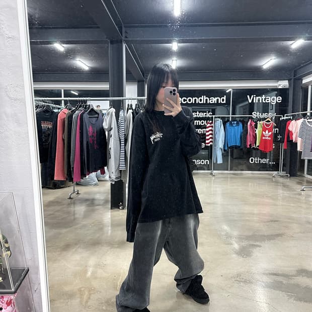 스투시 괌 스탁로고 블랙 롱슬리브 티셔츠