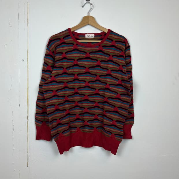 Perfume 패턴 레드 멀티 니트 스웨터 