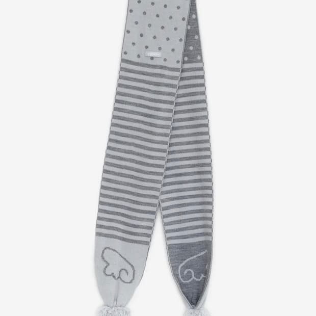 허그유어스킨 엔젤 윙 스트라이프 폼폼 머플러 그레이