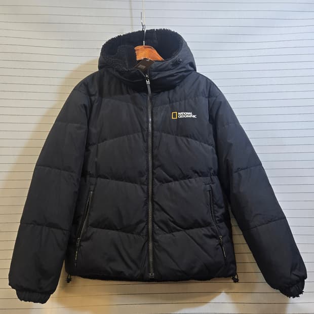 내셔널지오그래픽 블랙 후드 양면 패딩 점퍼