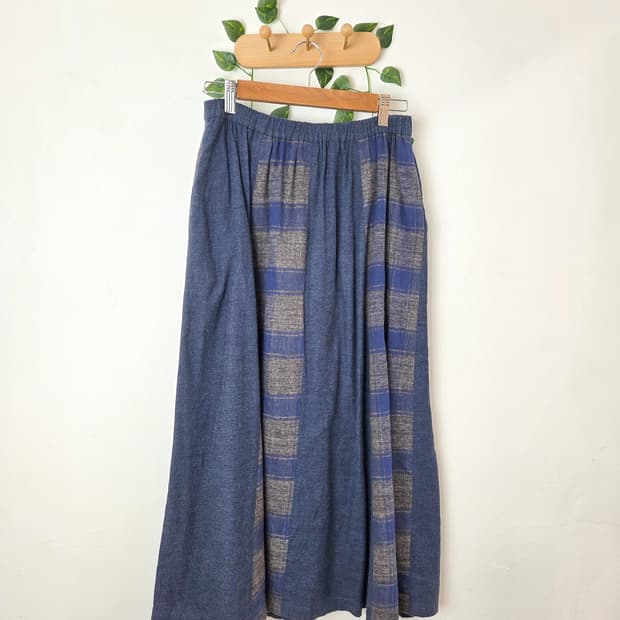 체크 패치워크 롱스커트