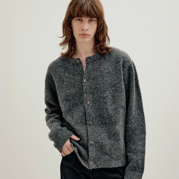 (48) 엘무드 비숍 울 알파카 크루넥 가디건 멜란지 그레이