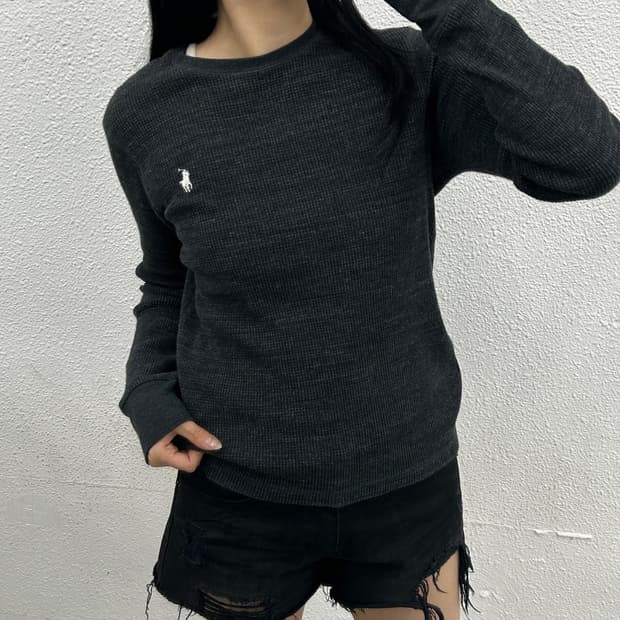 폴로 랄프로렌 화이트포니 차콜 와플 롱슬리브 L