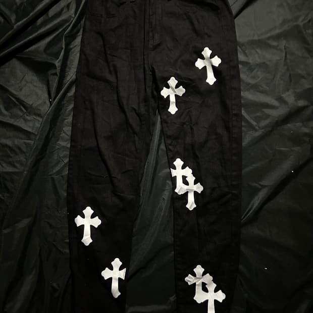 punk gothic cross patched pants