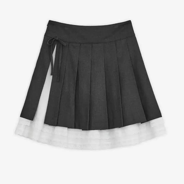 허그유어스킨 슬릿 플리츠 미디 스커트 차콜