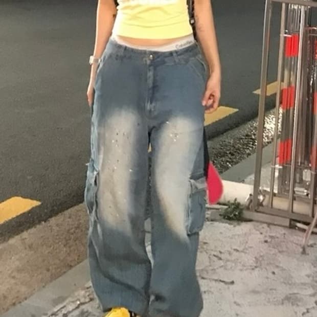 스컬프터 애시드 카고 데님 팬츠 L