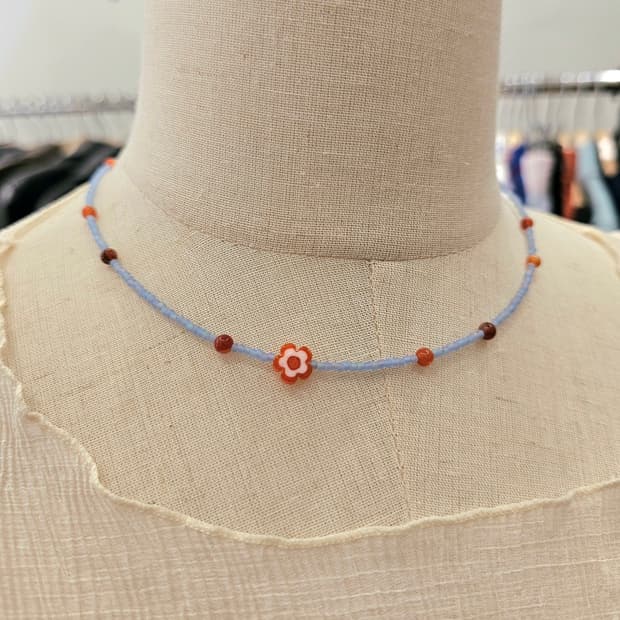 Handmade 오렌지 플라워 비즈 목걸이