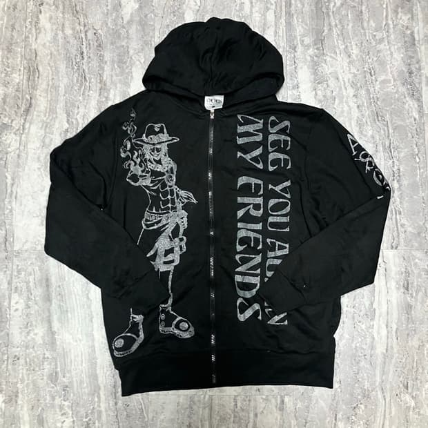 일본빈티지 원피스 조로 오리엔탈락펑크 스트릿y2k 레터링 후드집업