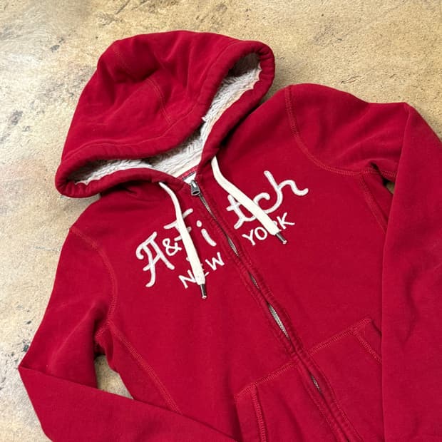 아베크롬비 양털 레드 딱붙 후드집업 