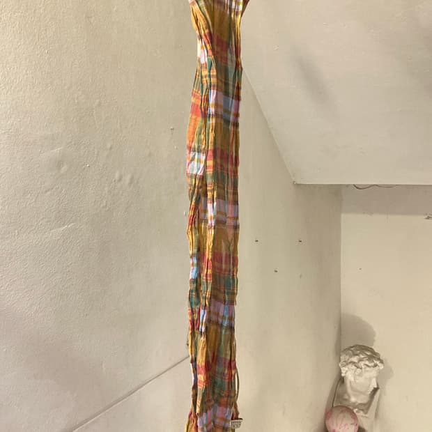 빈티지 레인보우 주름 체크 머플러