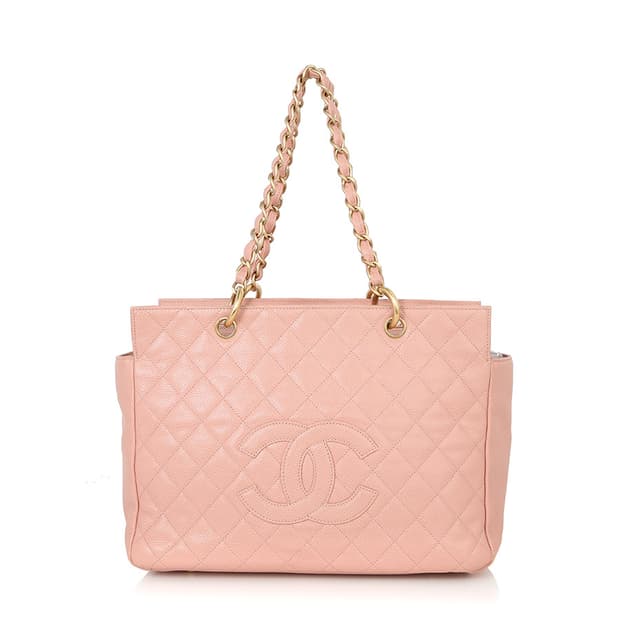 샤넬 클래식 핑크 캐비어 정방토트 체인백 빈티지 샤핑백 라지
