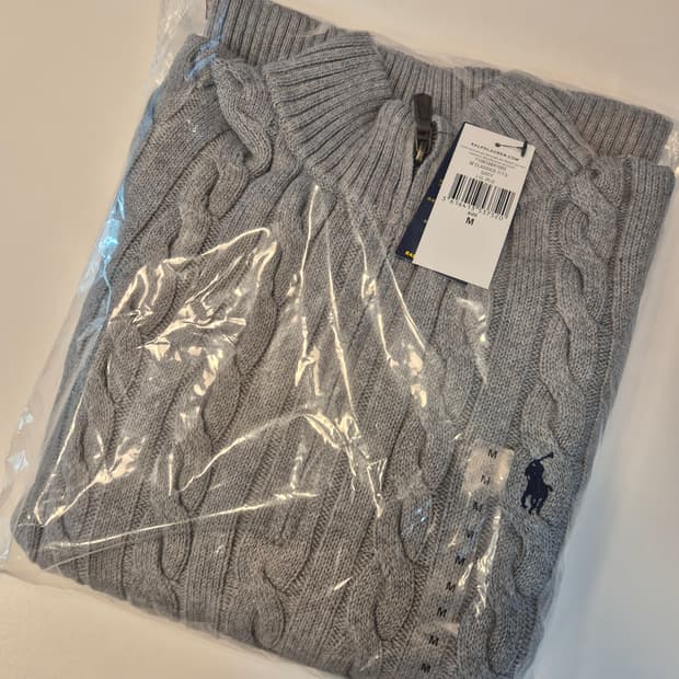 폴로 반집업 꽈배기 니트 그레이 (새상품)