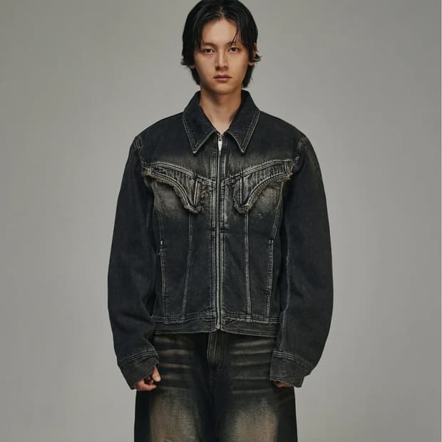 Blr 다이드 커브드 라인 데님 트러커 자켓 s