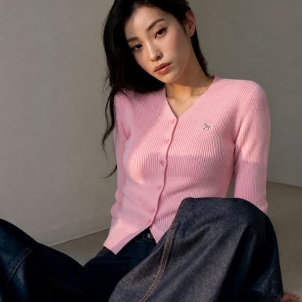 (새상품) 메종키츠네 핑크 립 가디건 xs