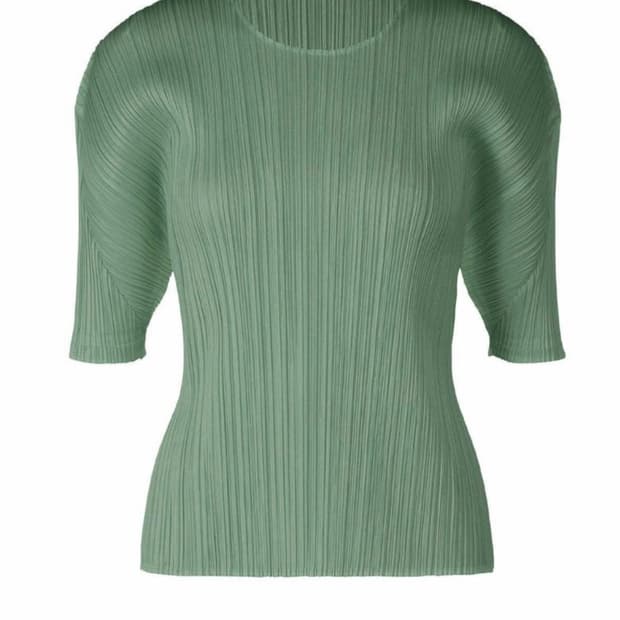 플리츠플리즈 8월 반소매 탑 세이지 그린