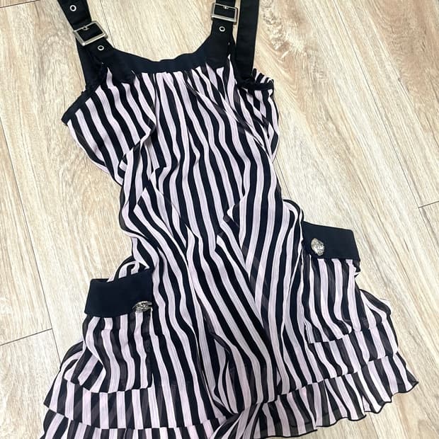 갸루 핑크 스트라이프 원피스 