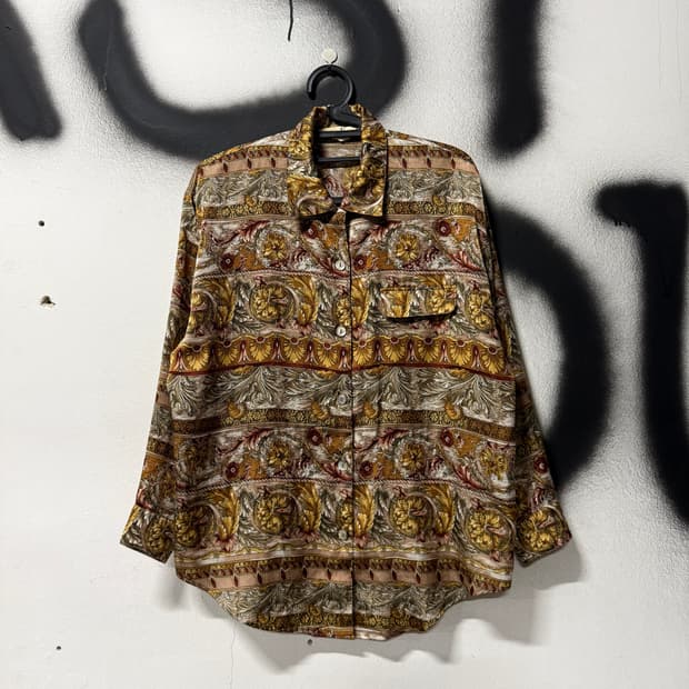 VTG 빈티지 오리엔탈 패턴 금장 원포켓 긴팔 셔츠