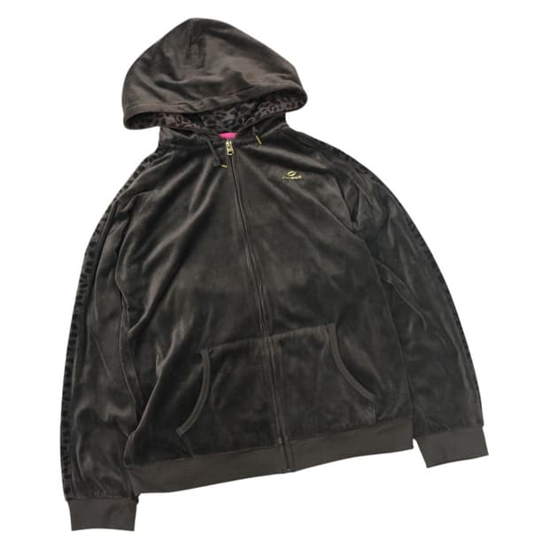 kissmark 키스마크 빈티지 레오파드 사이드라인 벨로아 후드 집업 L