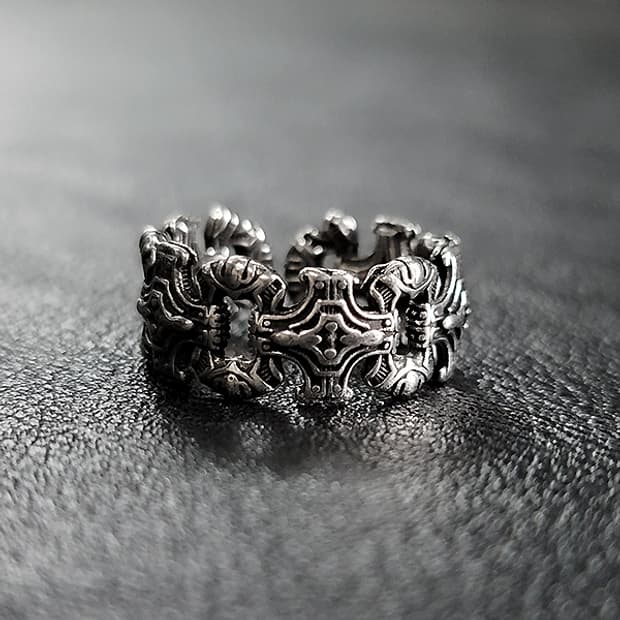 Drax 실버 남자 엔틱 빈티지 명품 기계 십자가 반지