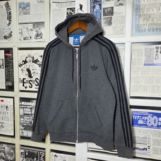 아디다스 차콜 블랙 삼선 후드집업