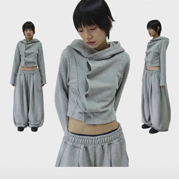 슬릭글로우 스몰 로고 사이드 버튼 셔링 후드 탑