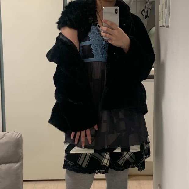 빈티지 데일리 펑크 블랙 후드퍼 자켓 코디세트