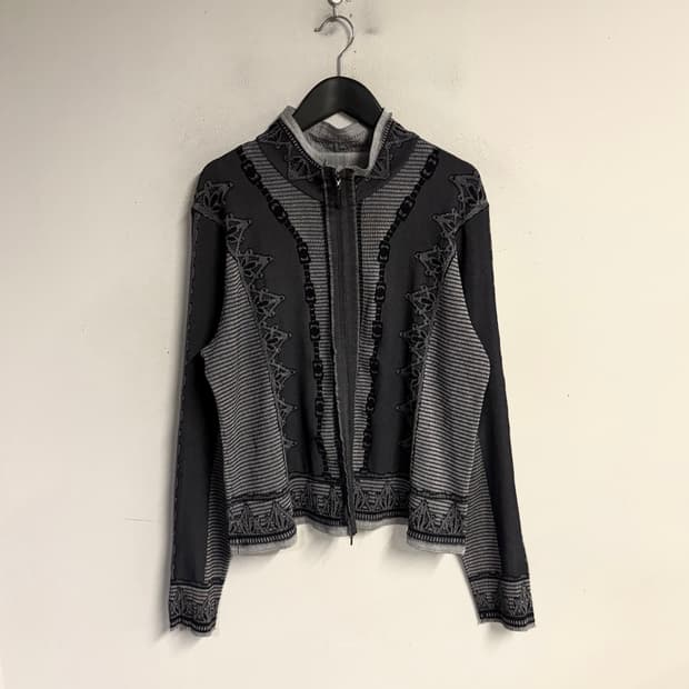 HIROKO BIS jacquard zip up cardigan