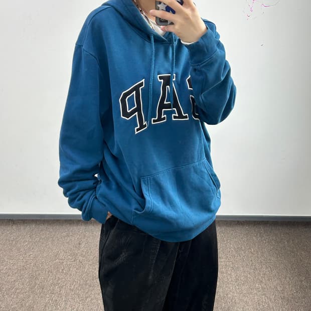 Gap 갭 블랙로고 딥블루 기모 후드티