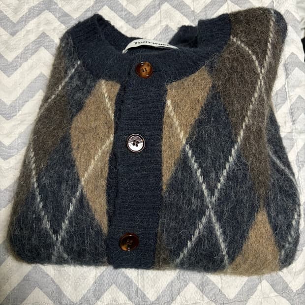 (M)토니웩 모헤어 아가일 크루넥 가디건