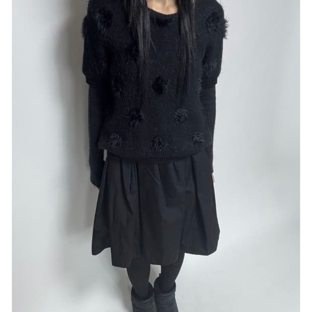 빈티지 퍼 도트 숏슬리브 니트