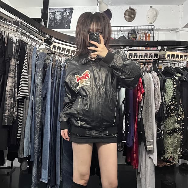 페이크 레더 봄버 자켓