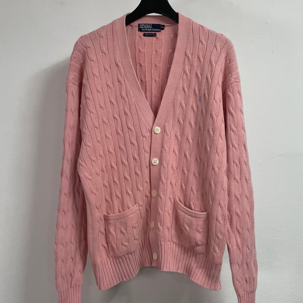 폴로 랄프로렌 파스텔 핑크 케이블 니트 가디건 (on.541)