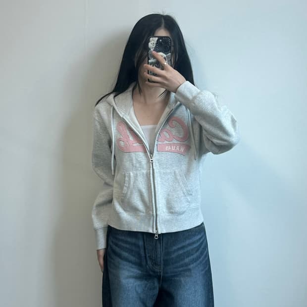 후아유 y2k 와투케 그레이 후드집업
