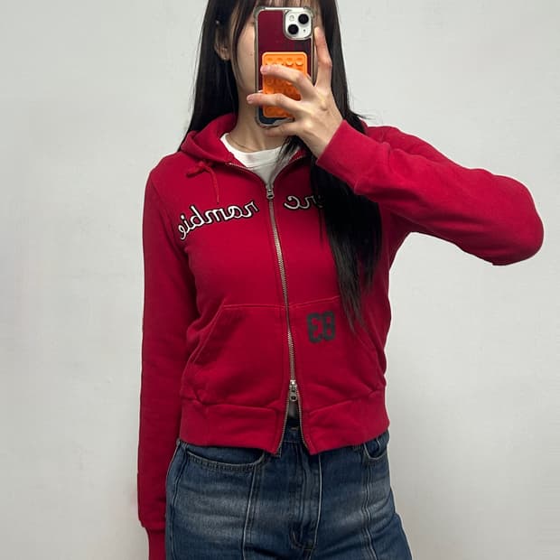 아베크롬비 Y2K 자수로고 후드집업 레드