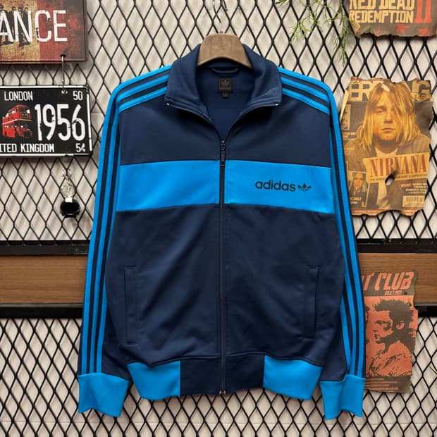 00s 아디다스 트랙자켓 전면 레터링 로고 포인트 네이비 블루