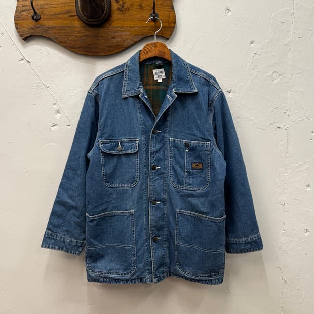 M) 90s Denim Chore Plaid Blanket Lining 
