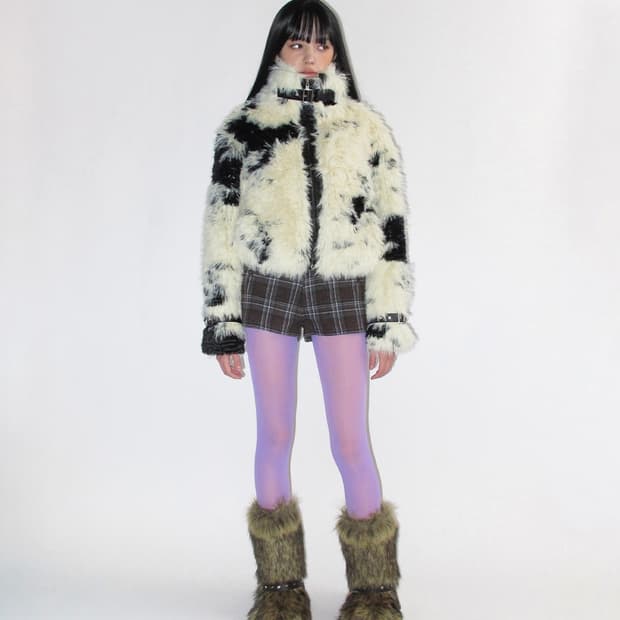 크랭크 퍼자켓 LEATHER BUCKLE FAUX FUR JACKET