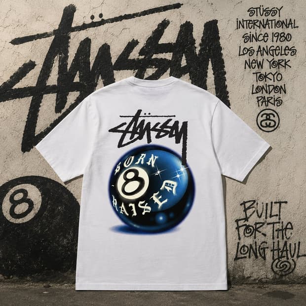 [M] Stussy Born and Raised 8 Ball Tee