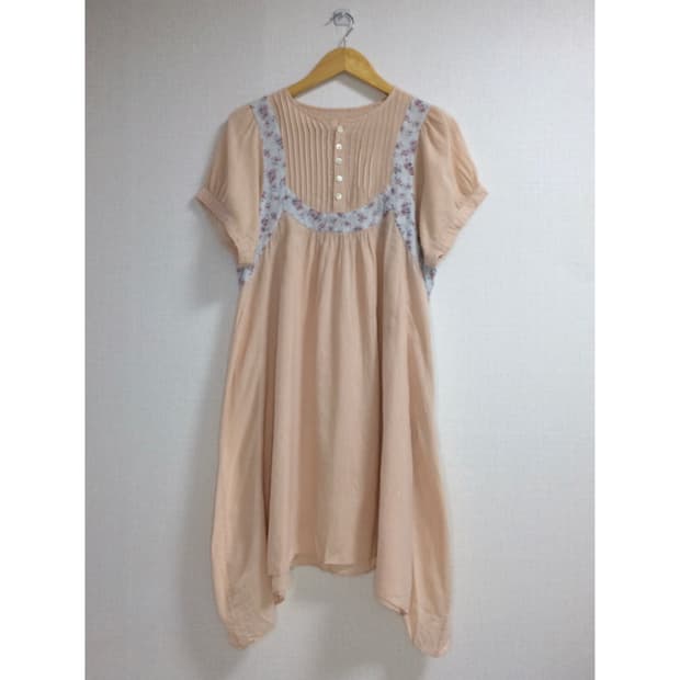 스나오쿠와하라 핑크 베이지 플라워 원피스