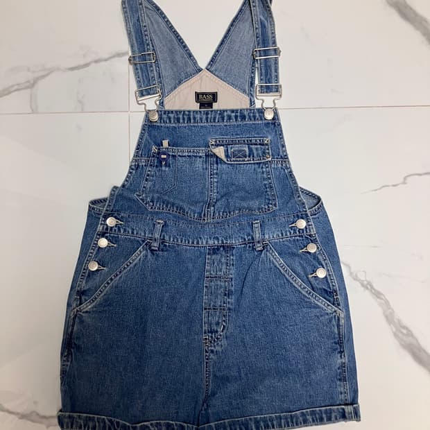80s 빈티지 미디움워시 데님 오버롤 쇼츠 멜빵바지 청반바지 