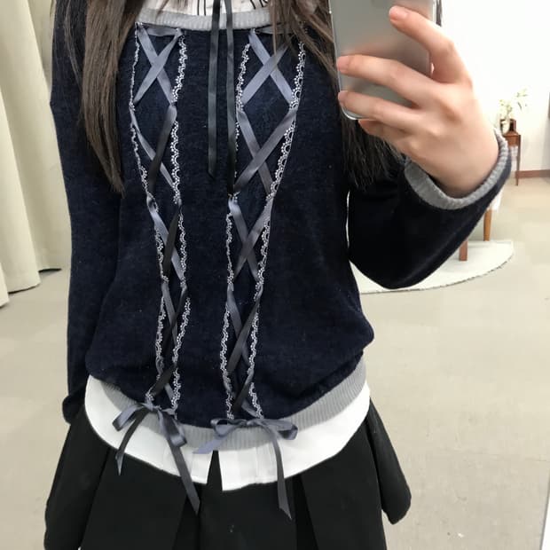 Axes-femme navy ribbon knit