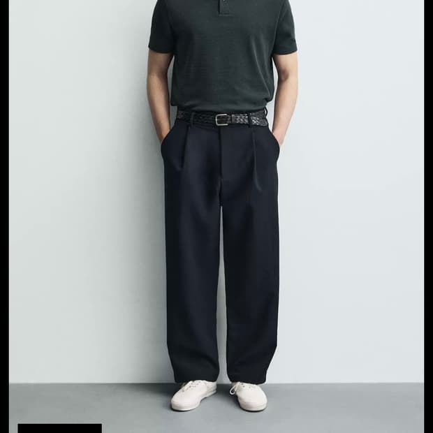 ZARA 와플 스트럭처 폴로셔츠 그린 XL