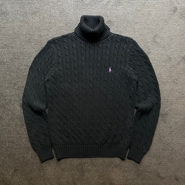 폴로 랄프로렌 스포츠 블랙 꽈배기 터틀넥 니트 XL