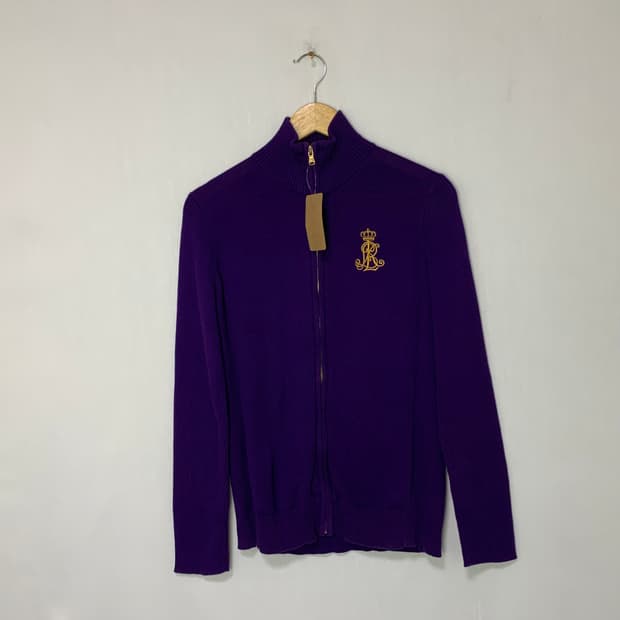 로렌 랄프로렌 퍼플 니트 집업 가디건 빈티지 L