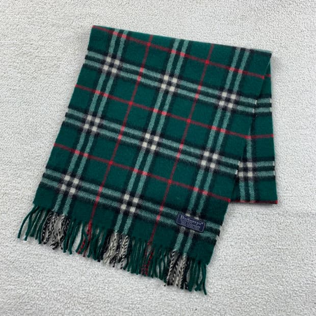 버버리 그린 노바체크 캐시미어 머플러 스카프 목도리